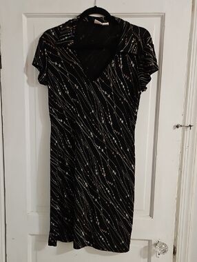 Merona Black Floral-Stripe V-Neck Midi Dress